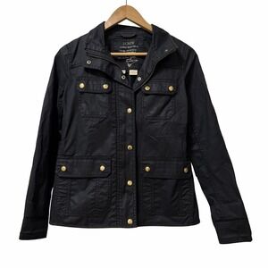 J Crew Womens Relaxed Boyfriend‎ Field Jacket Size XS Black Waxed Cotton Chore